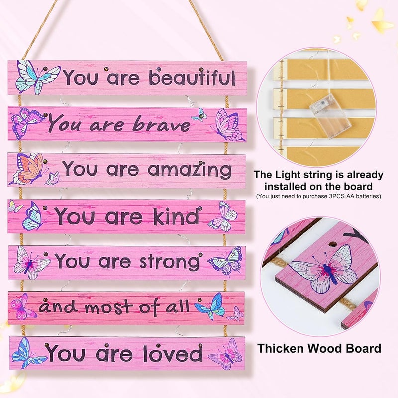 FIOBEE Girls Room Décor for Teen Girls Boys with LED Light Wall Decor for Bedroom Motivational Inspirational Wall Art Girl Room Decoration for Kids Studyroom, 8 Kinds of Lights, Pink Butterfly - Image 5